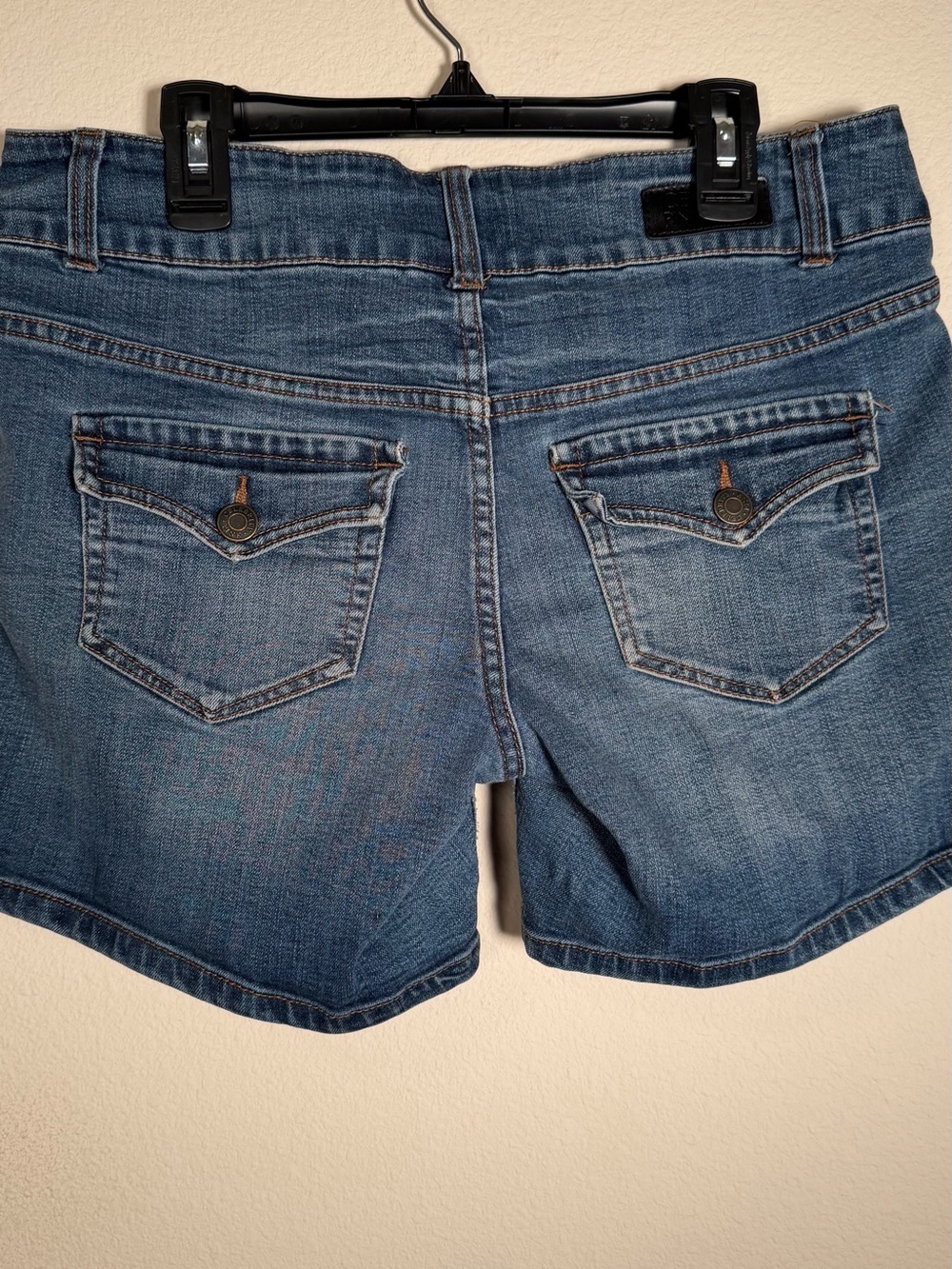 Celebrity Pink Denim Shorts Blue Distressed Copper Stitching - Picture 4 of 11